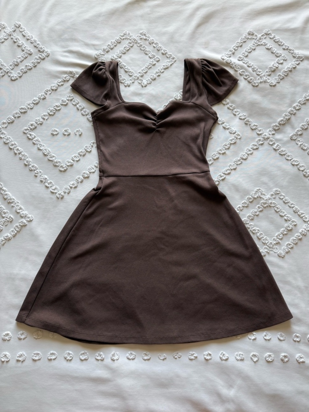 wild fable Brown Sweetheart Mini Dress with Puff Cap Sleeves